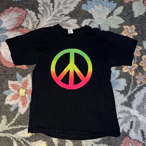 Anvil Black Tee with Neon Peace Sign
